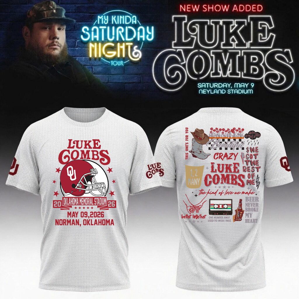 Oklahoma x Luke Combs My Kinda Saturday Night Tour T-Shirt OU Football Helmet Tee Best Fan Gear