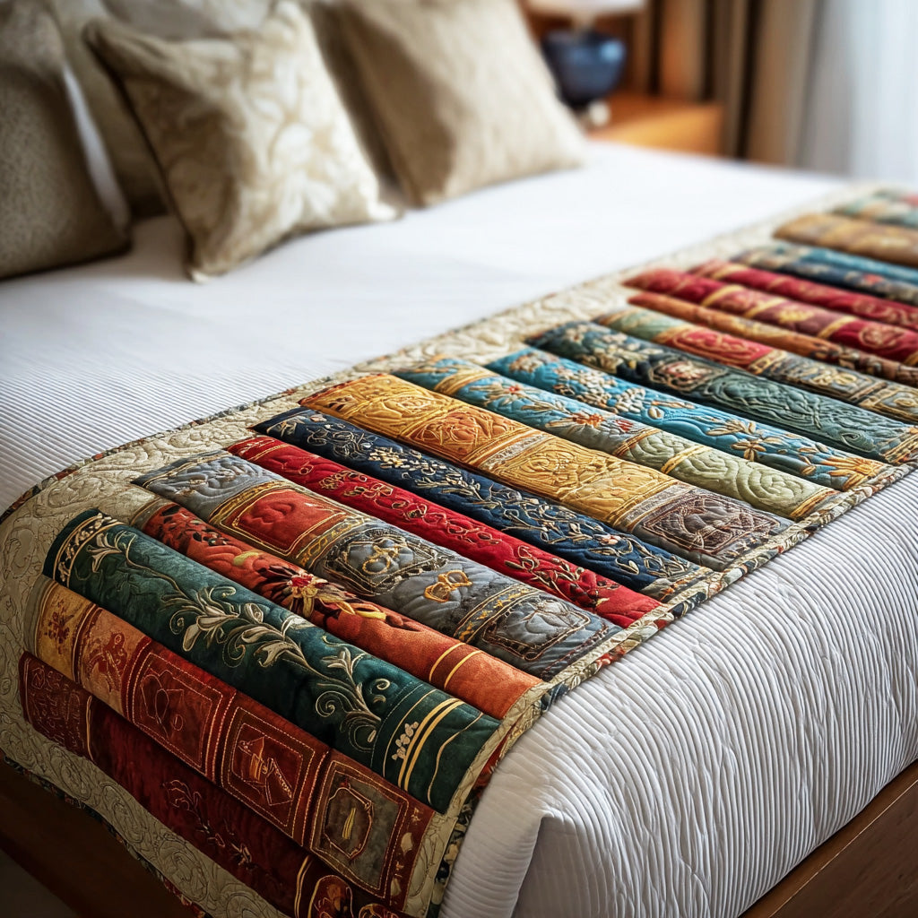 Old Book Haven Quilted Bed Runner Bed Decor Top Christmas Gifts 2025