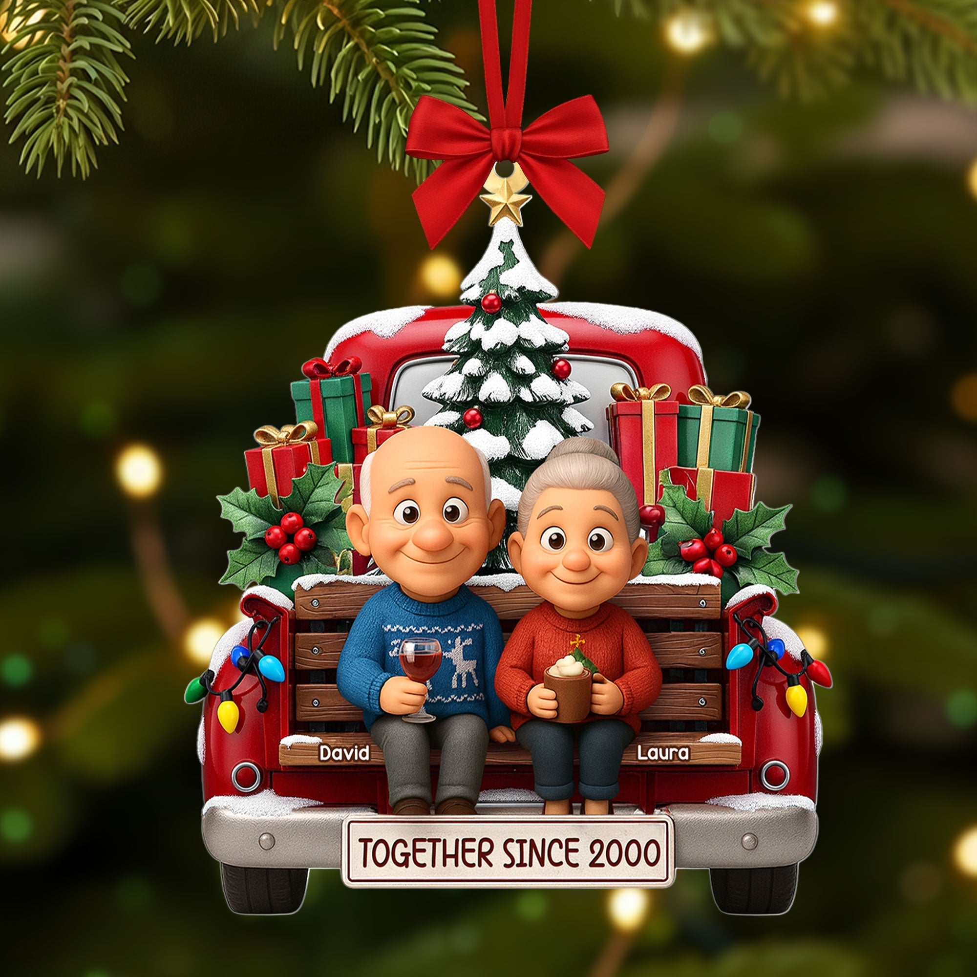 Old Couple Cheering On Truck Ornament - Custom Photo Gifts For Couple - Festive Holiday Keepsake Gift Old Couple Cheering On Truck Ornament - Custom Photo Gifts For Couple - Festive Holiday Keepsake Gift