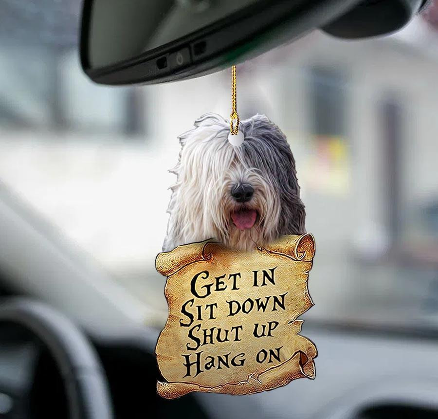 Old English Sheepdog get in two sided ornament Dog ornament for her car