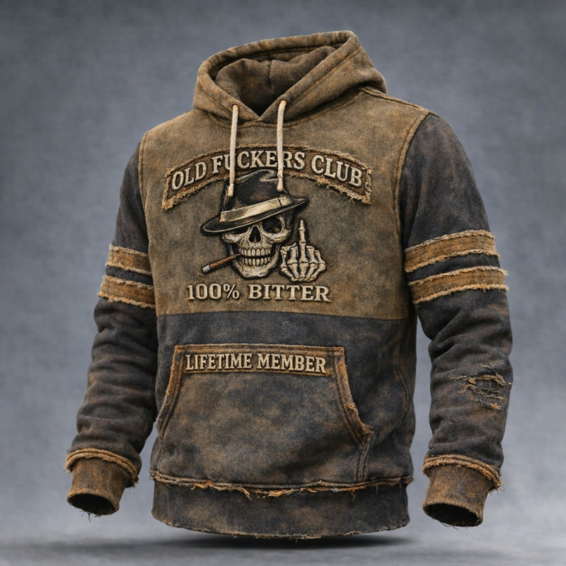 Old Fckers Club 100 Bitter Vintage Hoodie Patriotic Skull Apparel Old Veteran Gift Ideas
