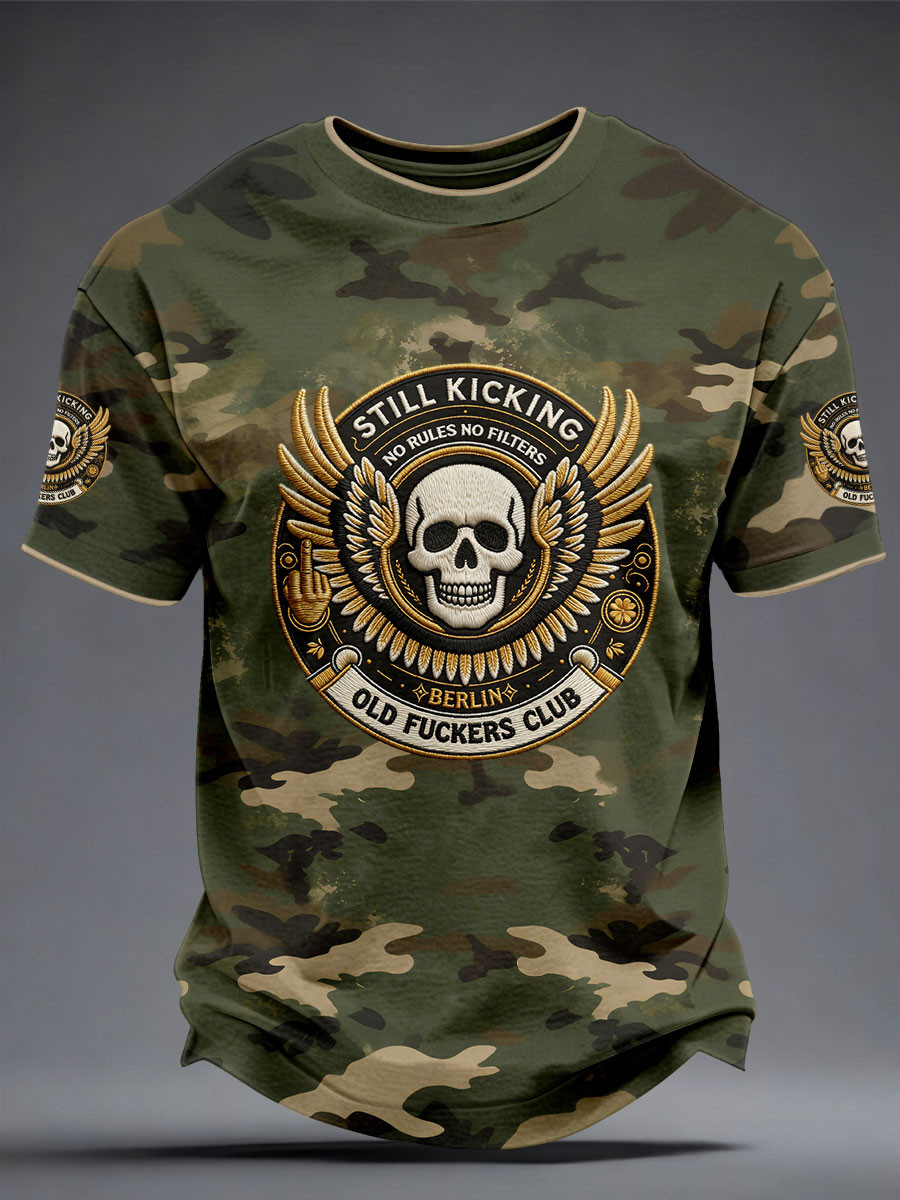 Old Fckers Club Camo T-Shirt Still Kicking No Rules No Filters Apparel Gift Ideas