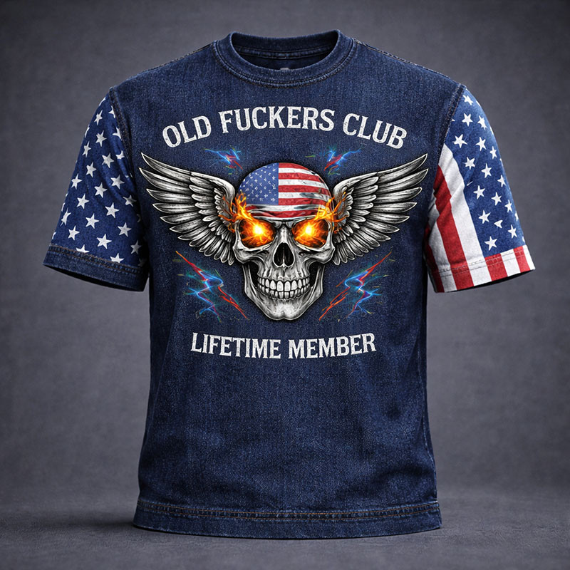 Old Fckers Club Lifetime Member T-Shirt Patriotic Skull Shirt Grandpa Gift Ideas