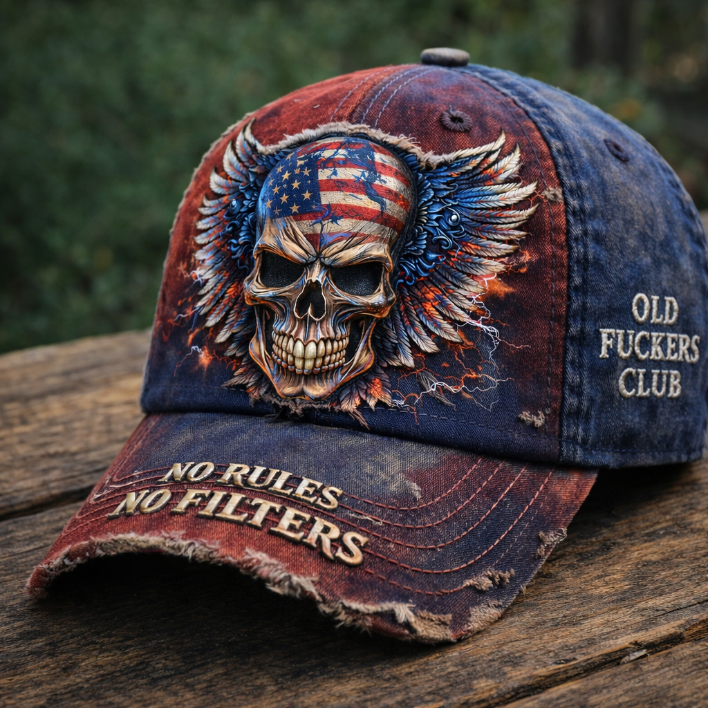 Old Fckers Club Patriotic Skull Vintage Hat Military Appreciation Baseball Cap