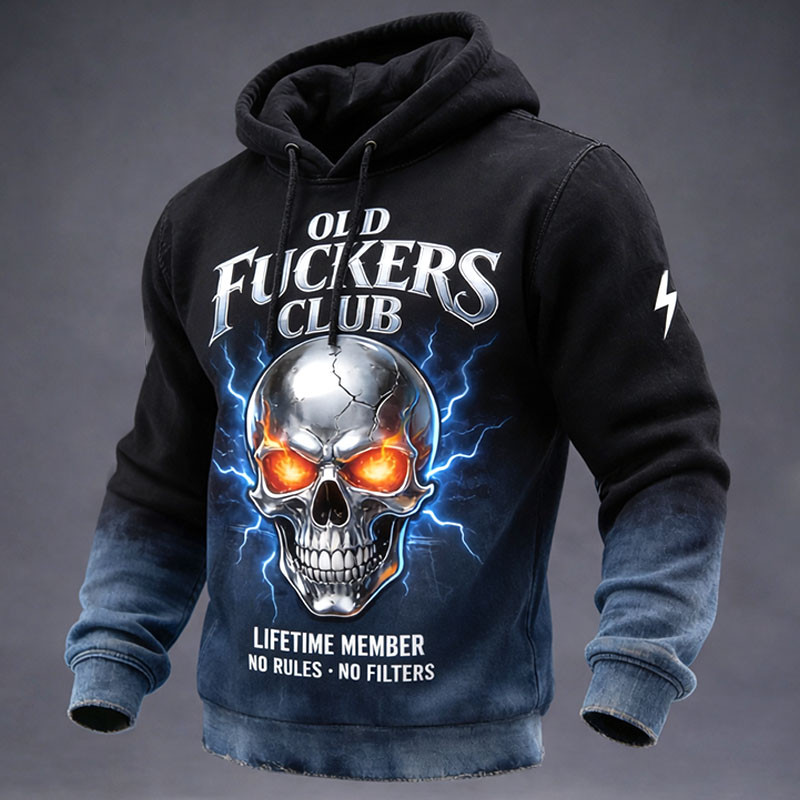 Old Fckers Club Skull Art Hoodie Lifetime Member Veteran Clothing Memorial Gifts