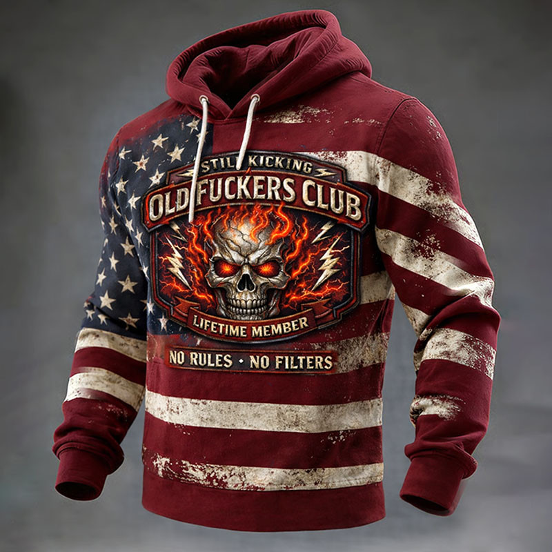 Old Fckers Club Skull Graphic Hoodie Old Veteran Clothing Unique Gift For Father