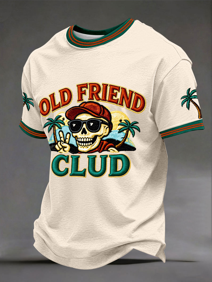 Old Friend Club T-Shirt Beach Skeleton Clothing Summer Vacation Gift Ideas