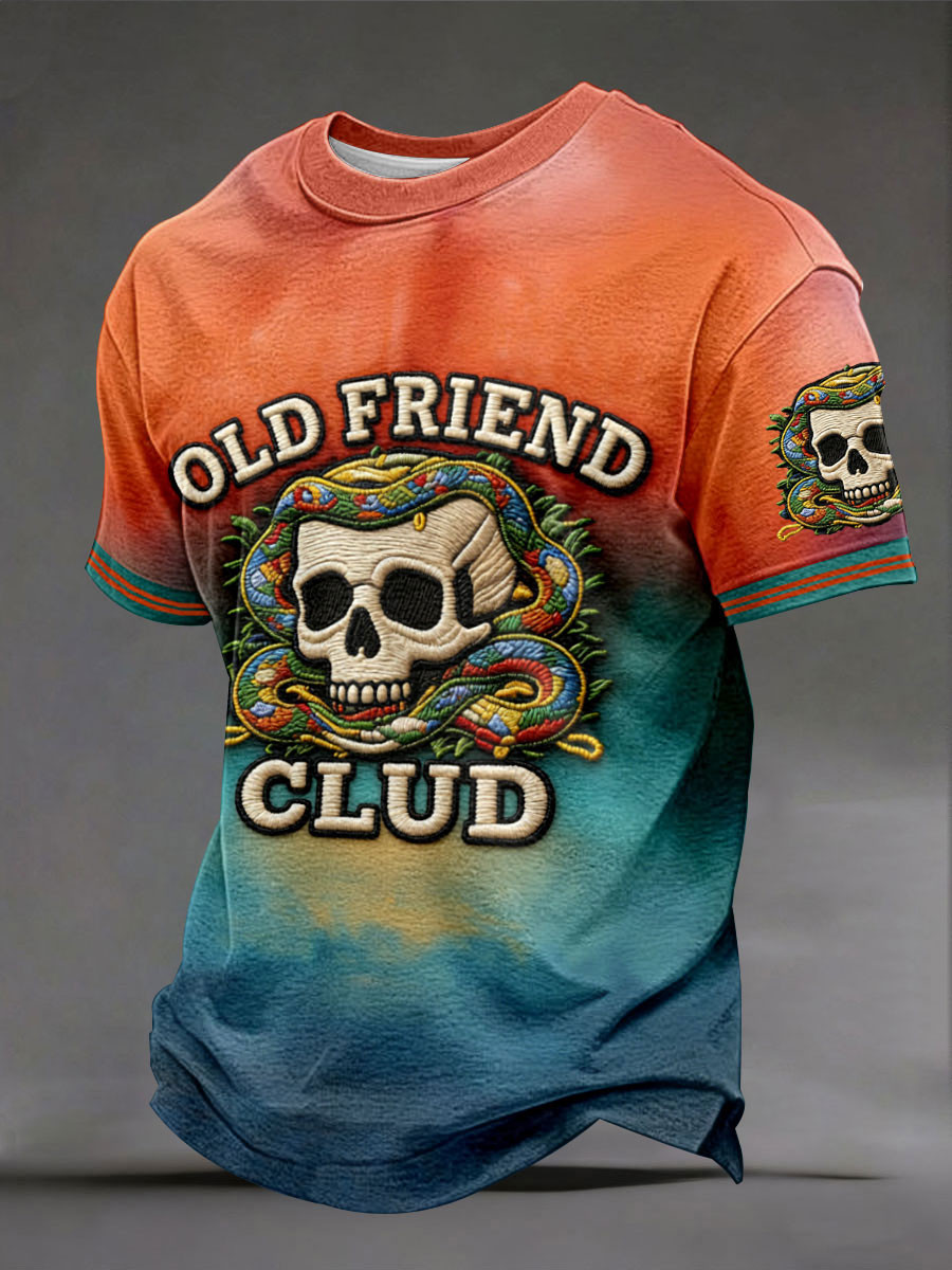 Old Friend Club T-Shirt Vintage Tattoo Skull Snake Clothing Gift For Men