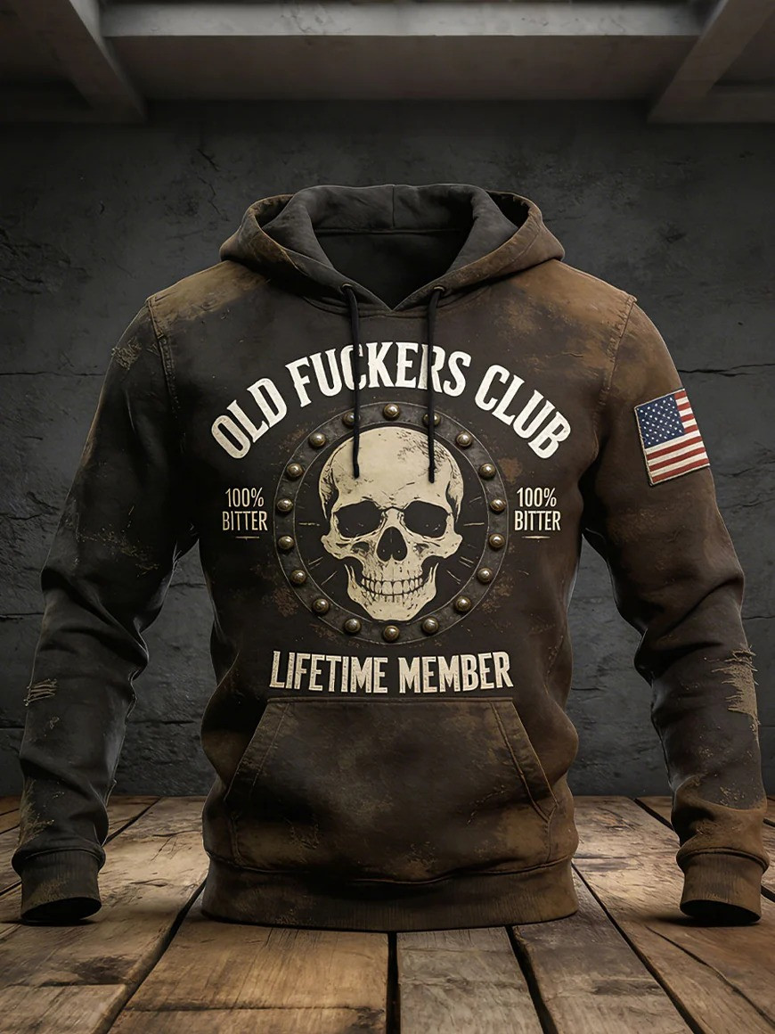 Old Fuckers Club Hoodie 100 Bitter Skull Graphic Lifetime Member Sweatshirt Best Gift For Grandpa