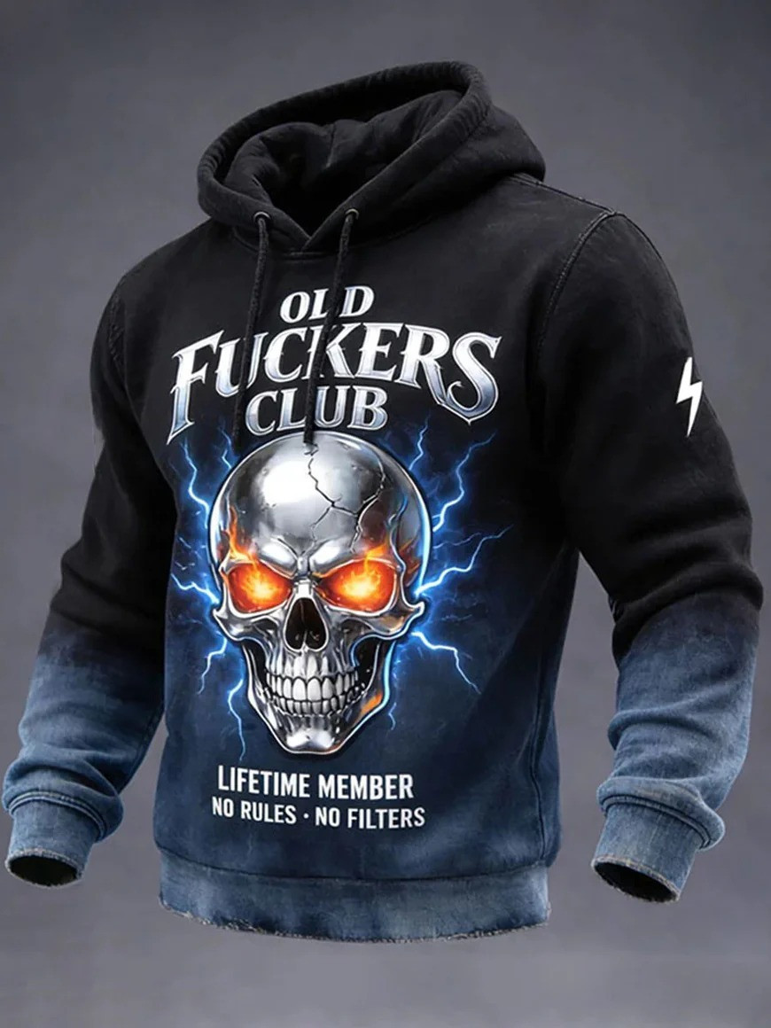 Old Fuckers Club Hoodie Lifetime Member No Rules No Filters Metal Skull Sweatshirt Gift For Men