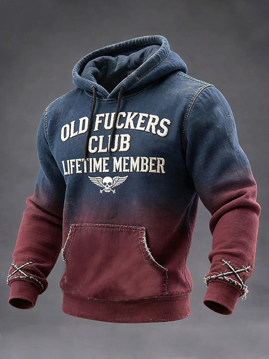 Old Fuckers Club Lifetime Member Hoodie Vintage Distressed Style Clothing Gift For Men