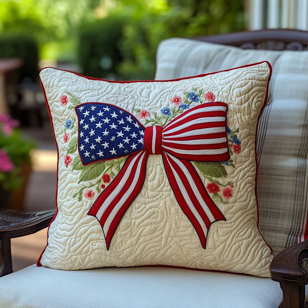 Old Glory Blooms Quilted Pillow Case Holiday Throw Pillow Covers Patriotic Presents