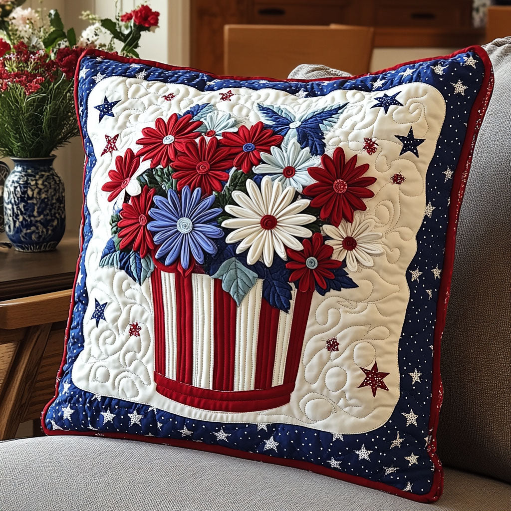 Old Glory Blossoms Quilted Pillow Case Decorative Throw Pillow Covers Gifts For A Patriotic Person