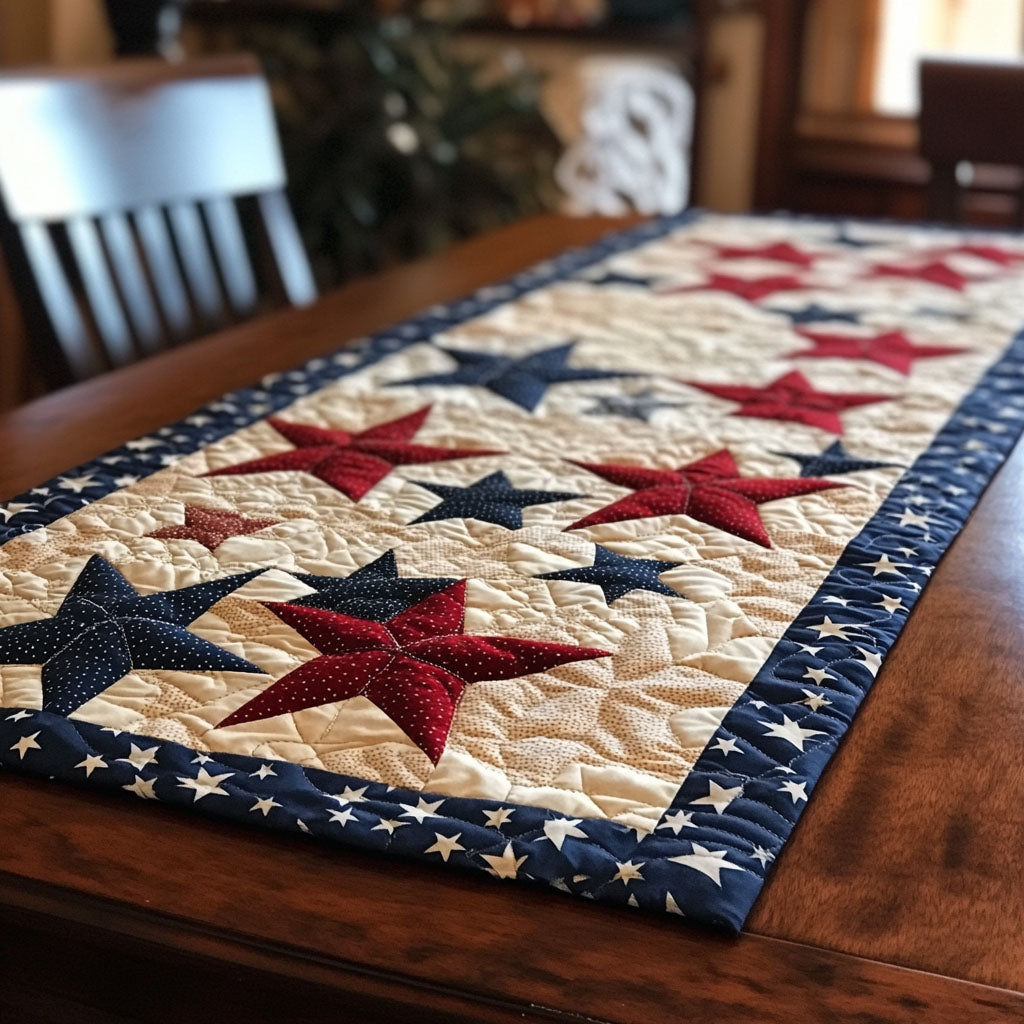 Old Glory Glow Quilted Table Runner Holiday Runner Dining Patriotic Gifts For Him