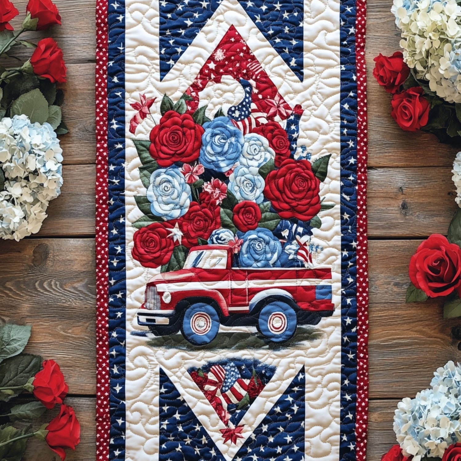 Old Glory in Bloom Quilted Table Runner Kitchen Table Decor Ideas Patriotic Gifts For Him