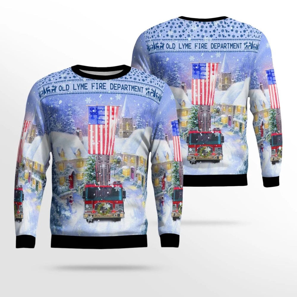 Old Lyme Connecticut Old Lyme Fire Department AOP Ugly Sweater Christmas Unisex Sweaters Gift For Christmas