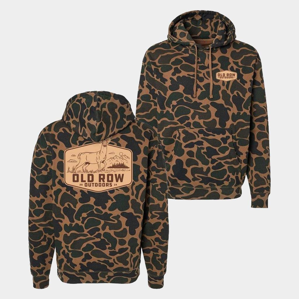 Old Row Merch Old Row Outdoors Deer Badge Camo Hoodie Cool Gifts For Deer Hunters