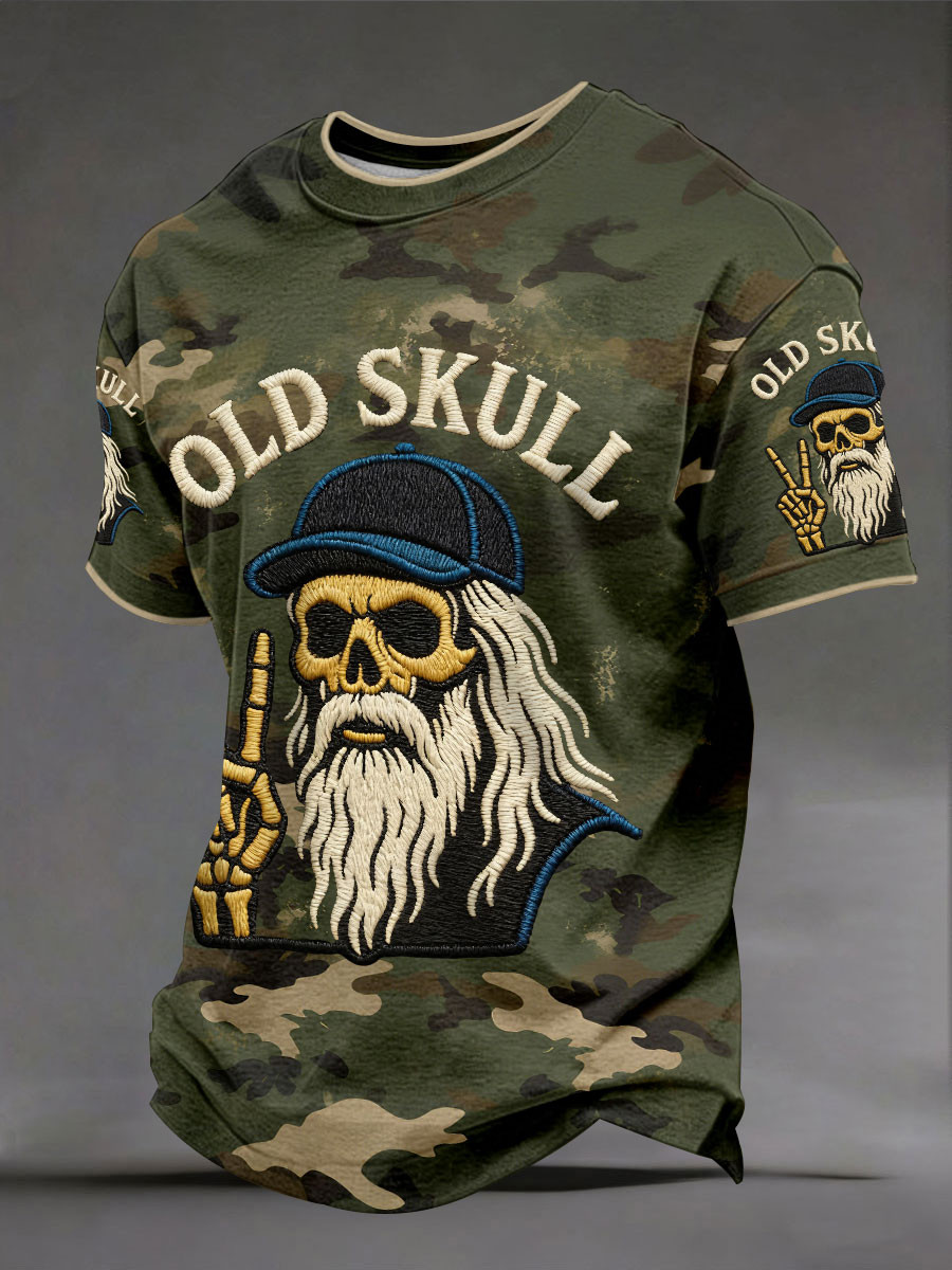 Old Skull Camo T-Shirt Vintage Biker Skull Clothing Gift Ideas For Brothers