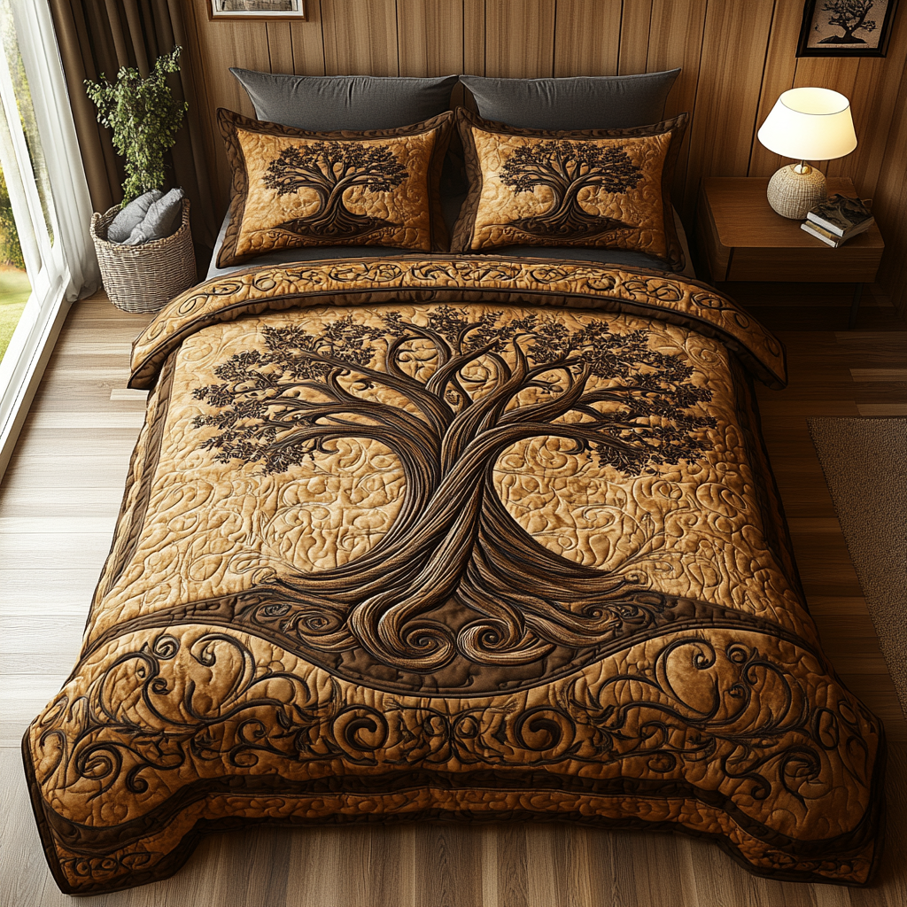 Old Tree Quilted Bedding Set Forest Inspired Bedroom Grandchildren Gifts For Christmas