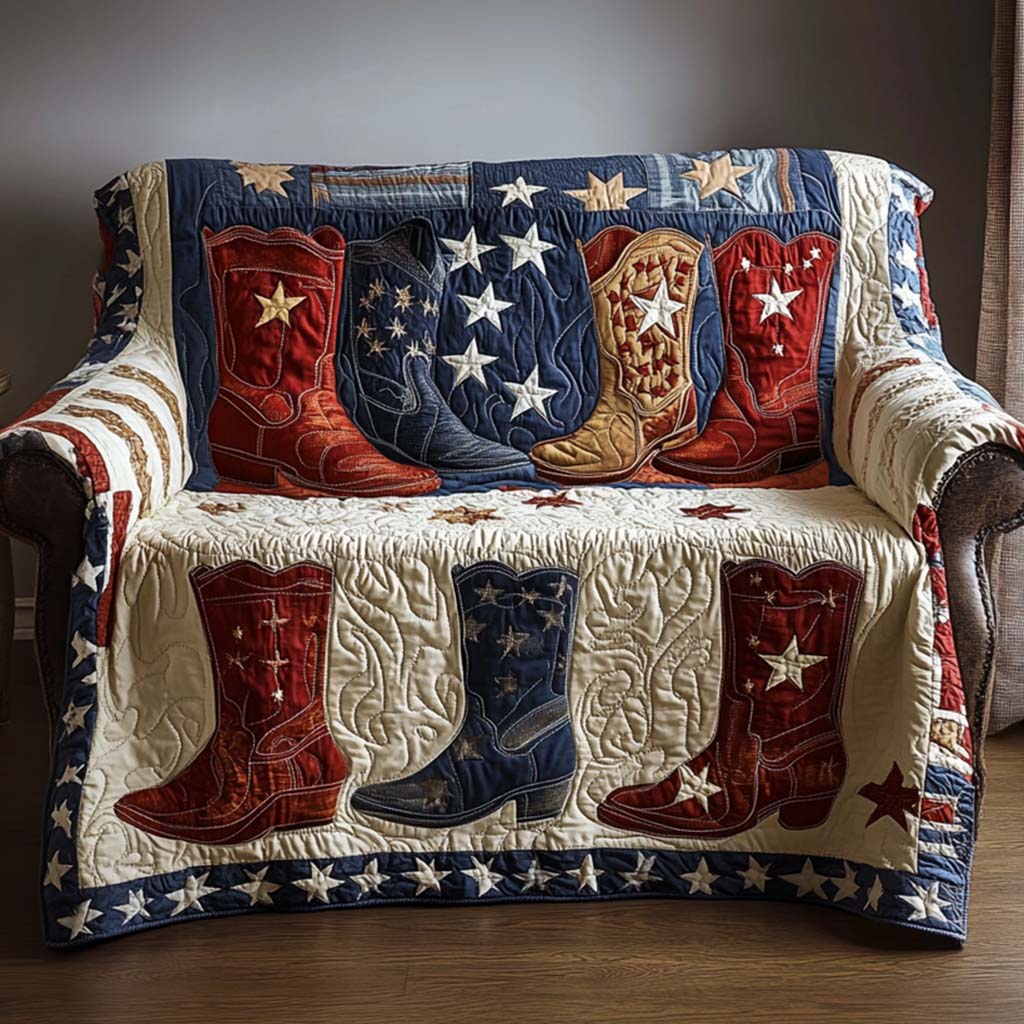 Old West Quilted Sofa Cover Holiday Living Room Decor Cowboy Themed Gifts
