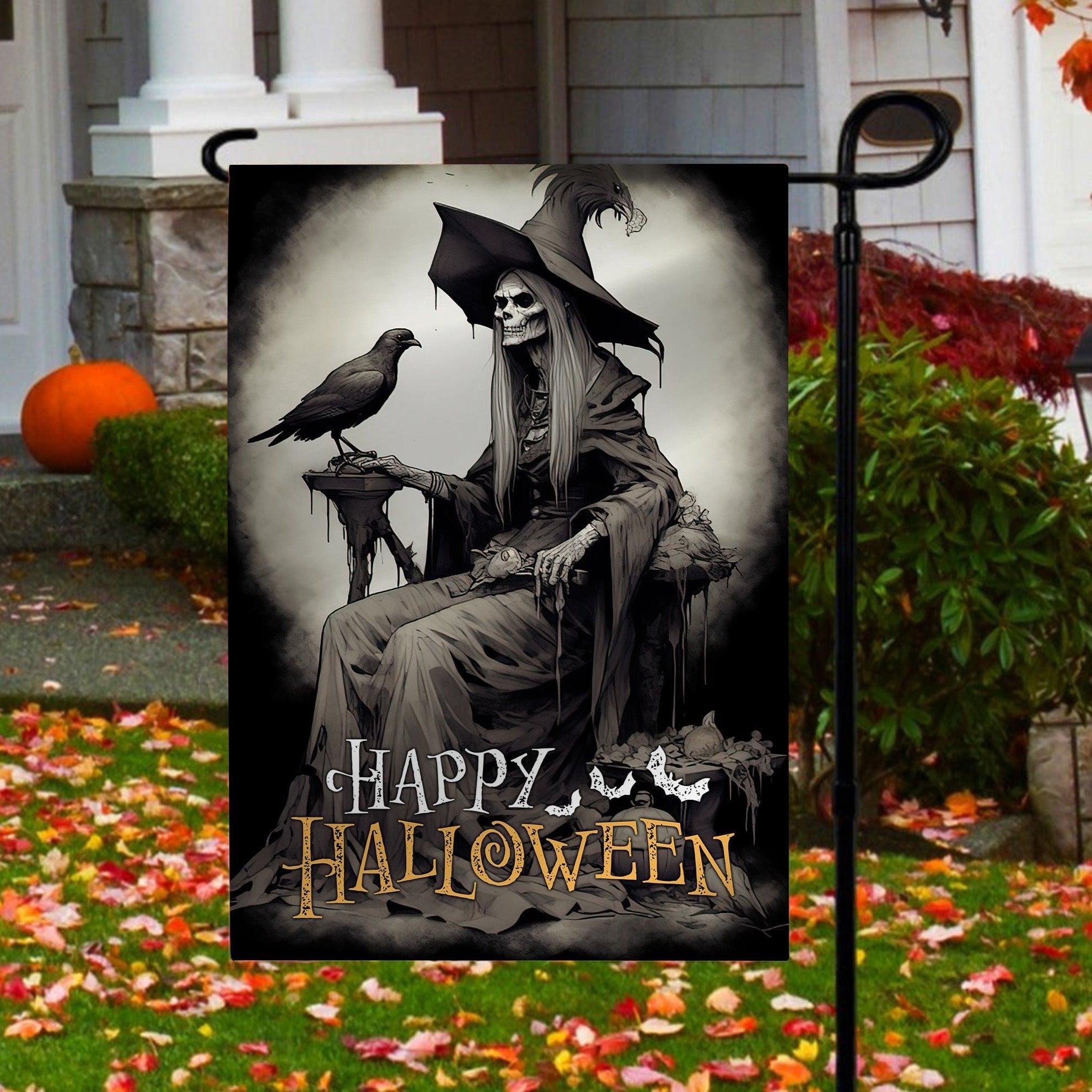 Old Witch Flag The Spooky Witch With Bird On Hand Happy Halloween Flag Witchy Gift For Her