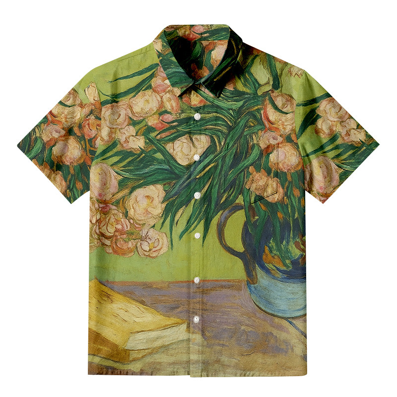 Oleanders Cabana Button Up Shirt Nature Vibe Artistic Themed Shirt Gifts For Art Lovers