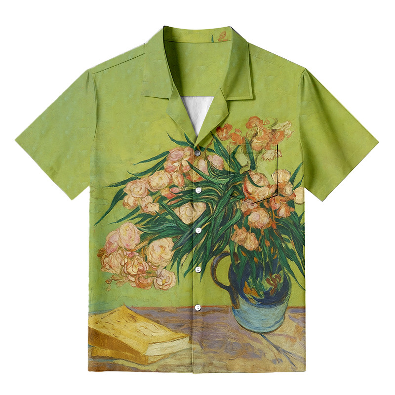 Oleanders Cabana Hawaiian Shirt Art Themed Trendy Shirt Gifts For Art Enthusiasts