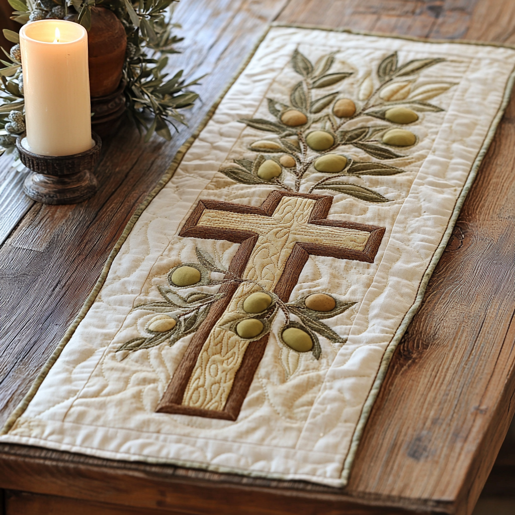 Olive Grace Quilted Table Runner Kitchen Table Decor Unusual Christian Gifts