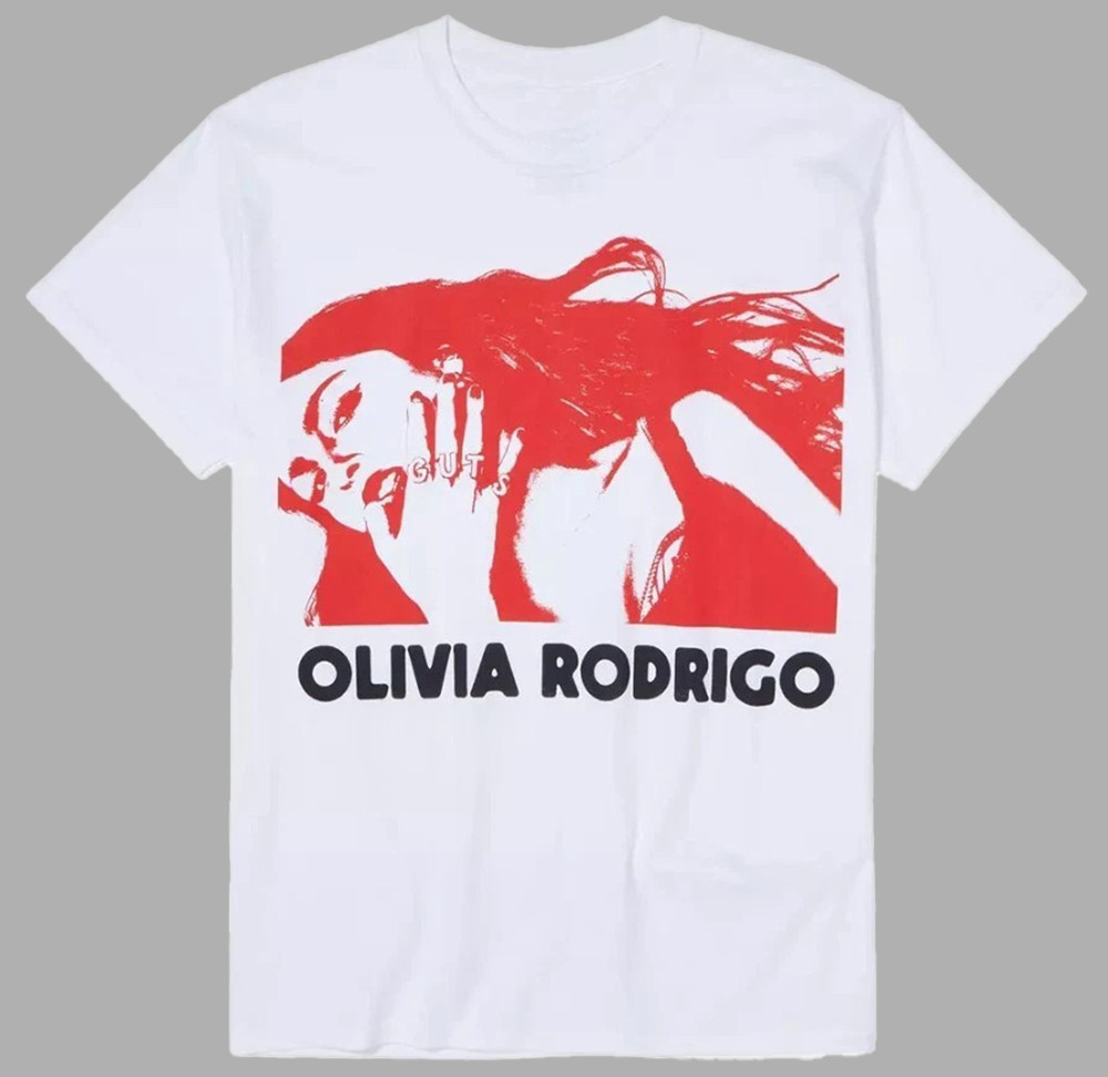 Olivia Rodrigo Genuine Merch Guts Album Red Stencil T-Shirt White Gift For Fans