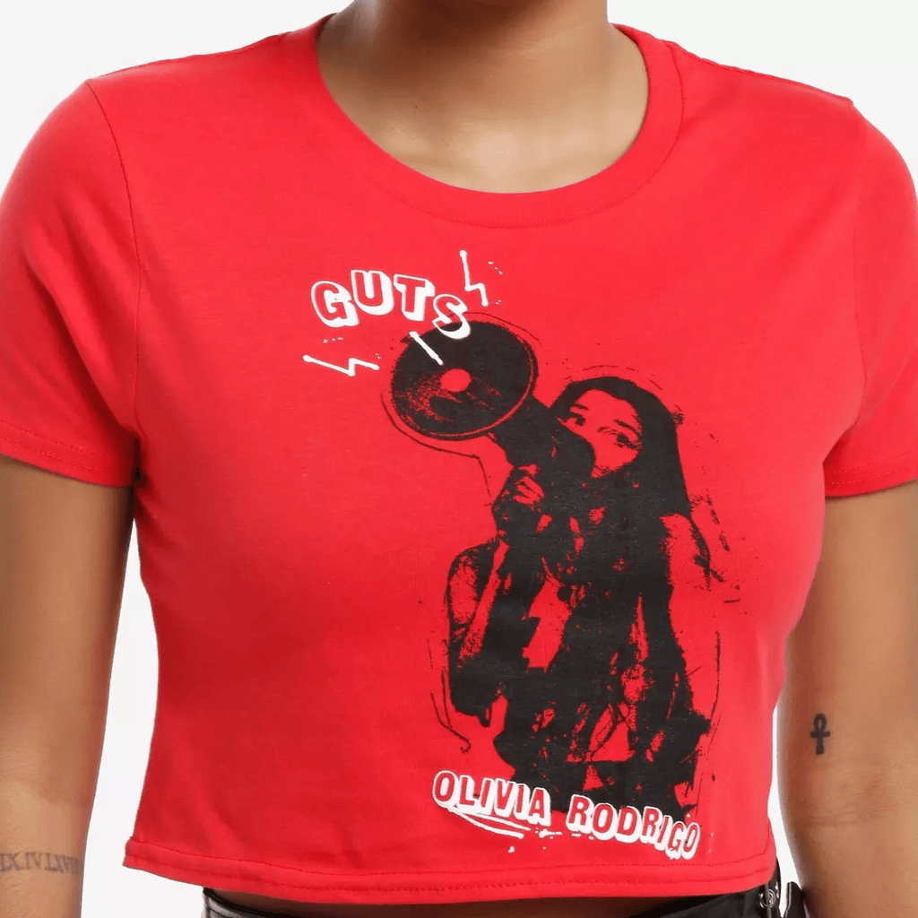 Olivia Rodrigo Merch Guts Megaphone Red Baby Tee Gifts For Sisters Olivia Rodrigo Merch Guts Megaphone Red Baby Tee Gifts For Sisters