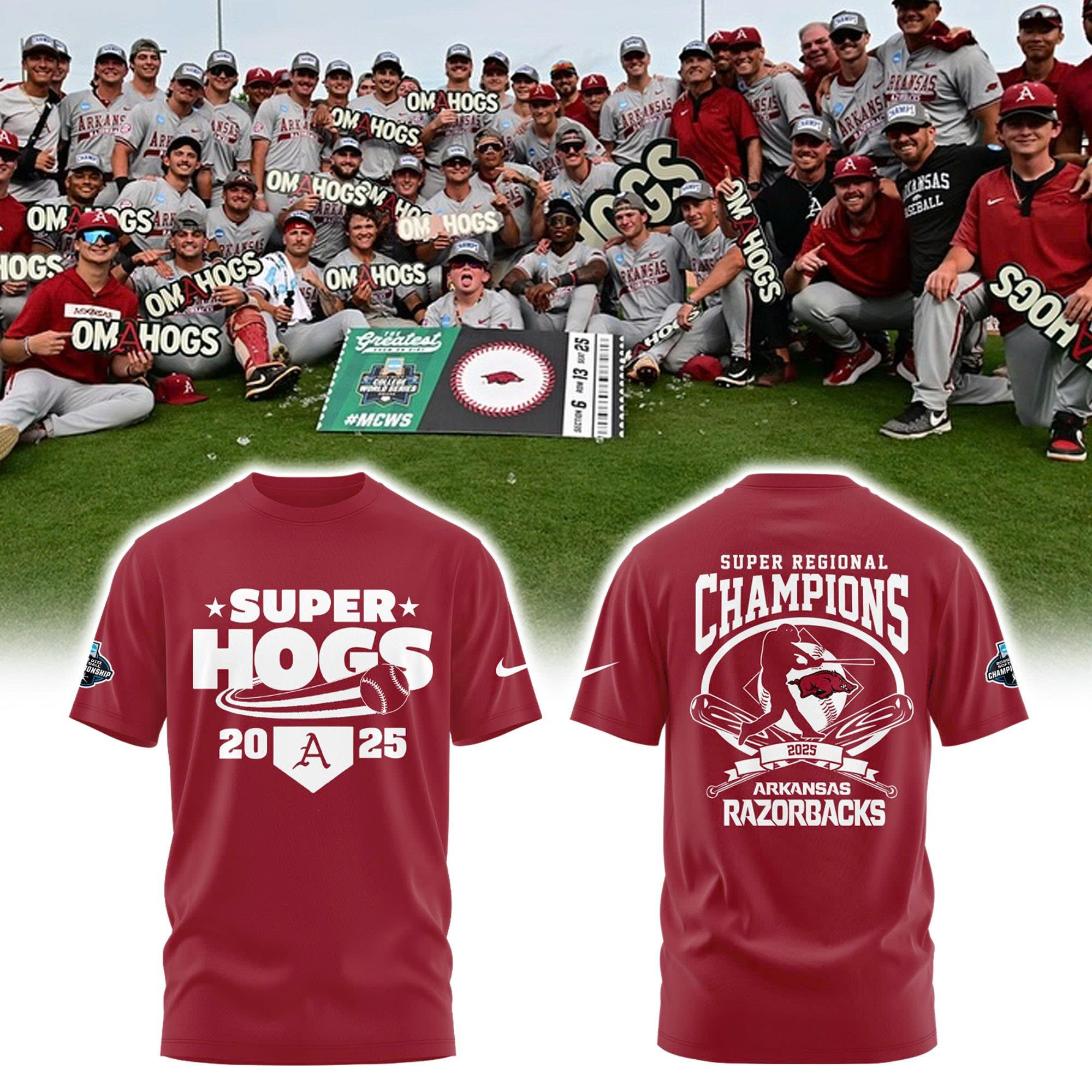 Omahogs 2025 Merch Arkansas Razorback Super Regional Champions Shirt Super Hogs Baseball