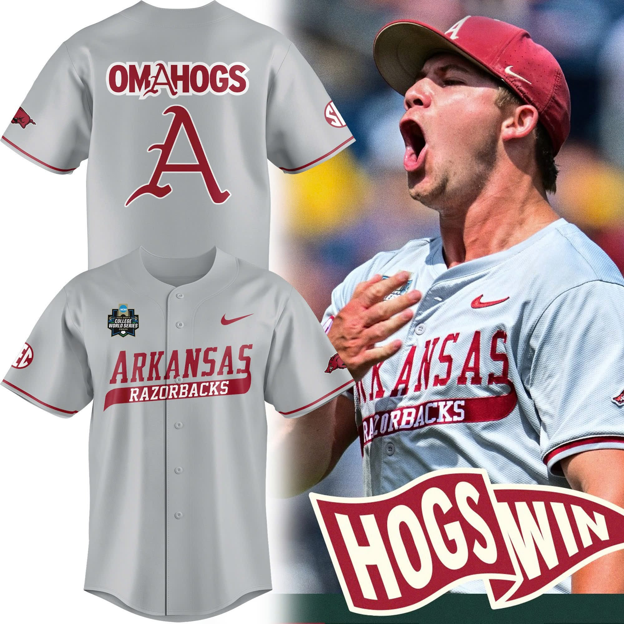 Omahogs Arkansas Razorback Jersey NCAA Men's College World Series 2025 Fan Gear Merch