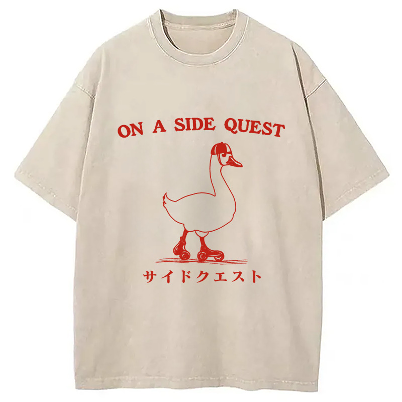 On a Side Quest Goose Washed T-Shirt Casual Vintage Everyday Look Gifts For Him