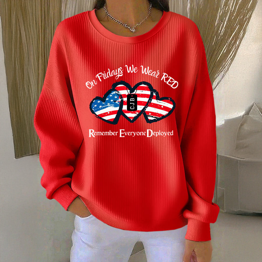 On Friday We Wear Red Sweatshirt Patriotic Graphic Clothing Retired Veteran Gift