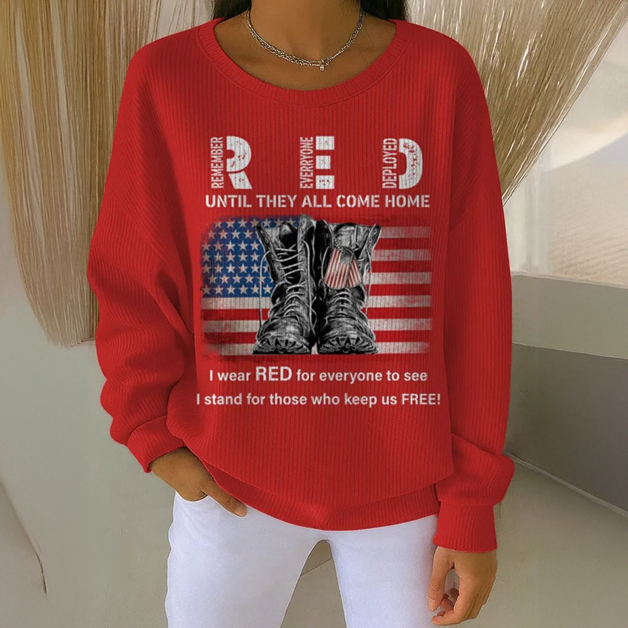 On Friday We Wear Red Sweatshirt Until They All Come Home Red Friday Apparel Gift For Her