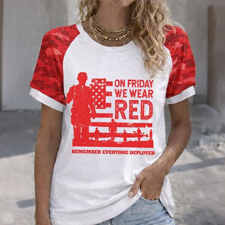 On Friday We Wear Red T-Shirt Remember Everyone Deployed Shirt Veteran's Day Gift