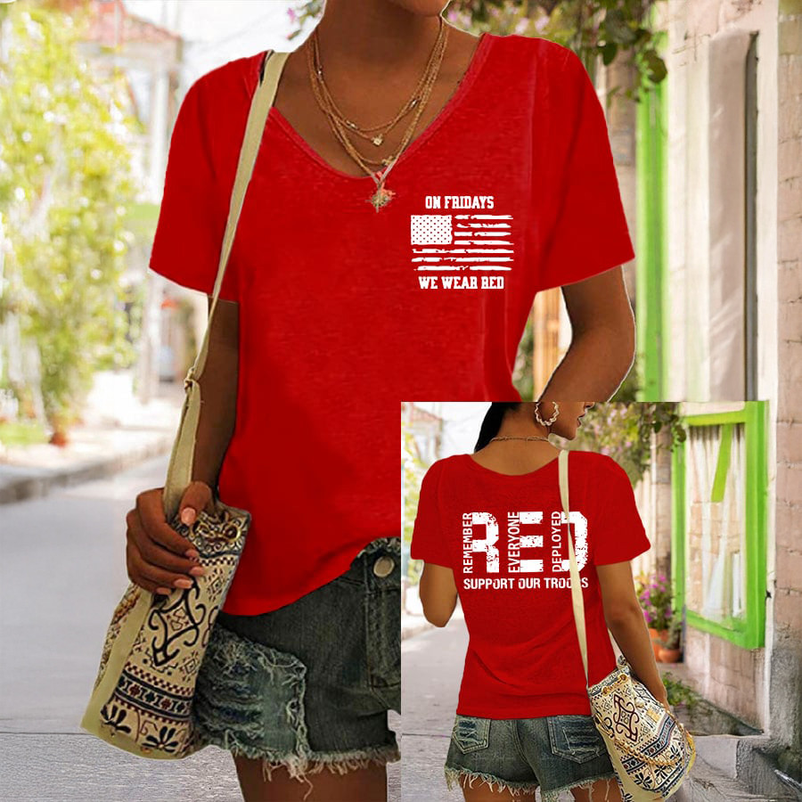 On Friday We Wear Red V-Neck Shirt Remember Everyone Deployed Shirt Memorial Gift For Veteran