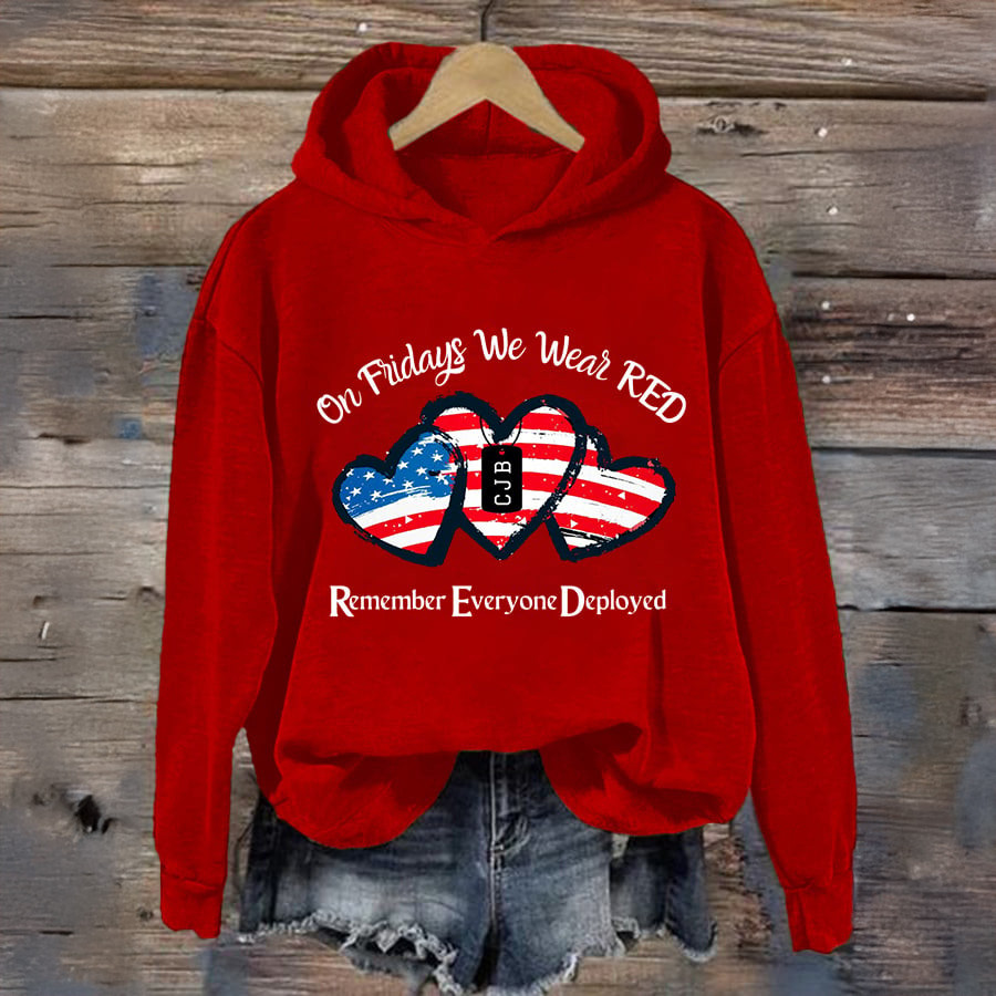 On Fridays We Wear RED Hoodie Military Appreciation Month Apparel Memorial Gift