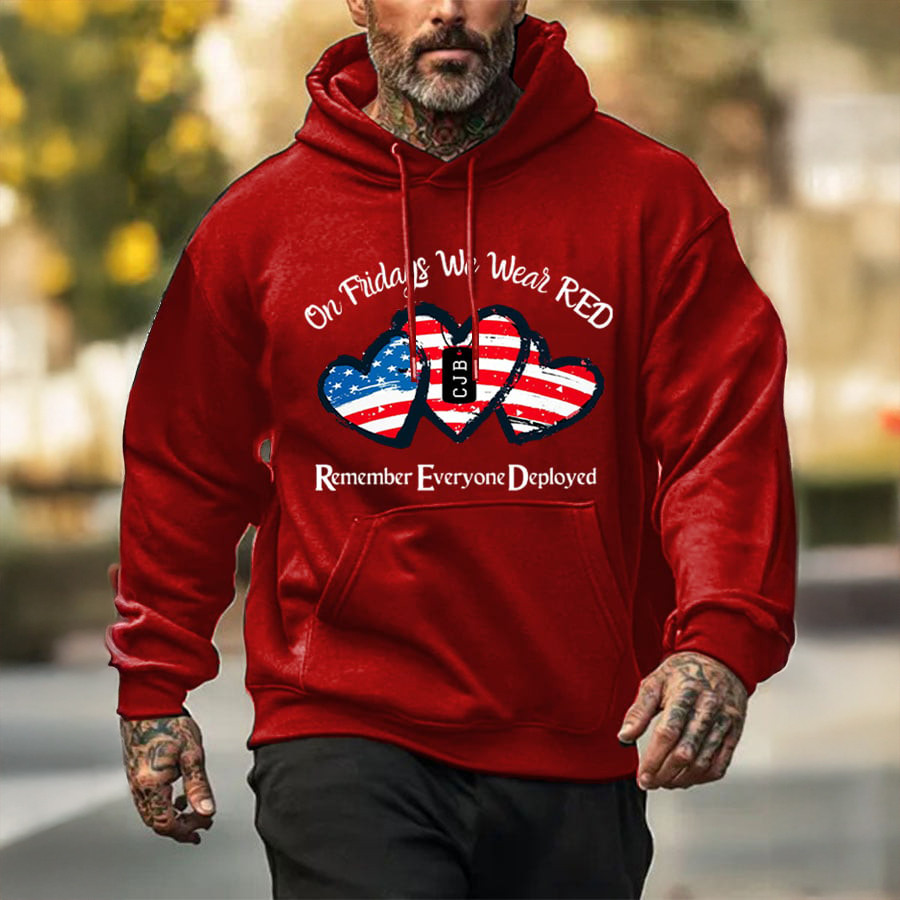 On Fridays We Wear Red Hoodie Remember Everyone Deployed Clothing Gift For Dad