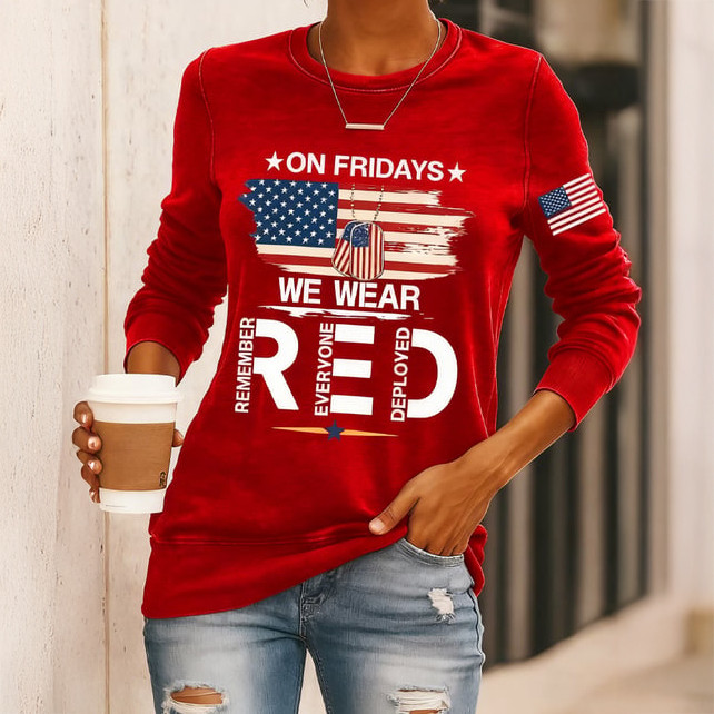 On Fridays We Wear Red Sweatshirt American Flag Red Friday Apparel Best Gift For Mom