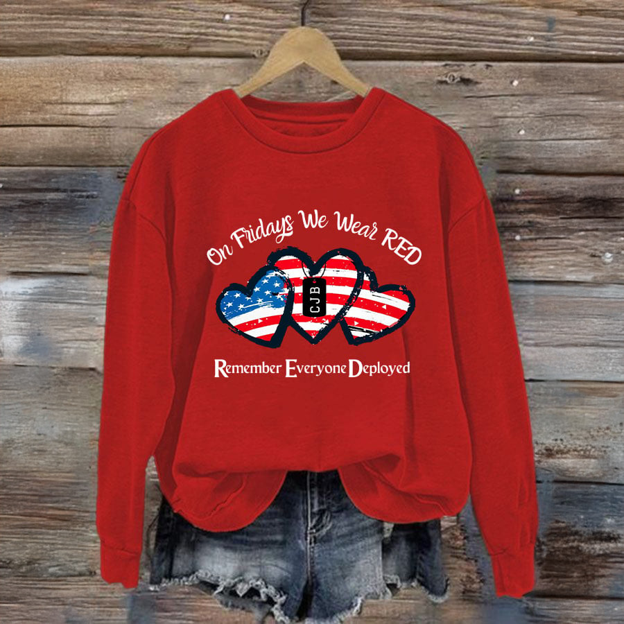On Fridays We Wear RED Sweatshirt Remember Everyone Deployed Veteran Clothing