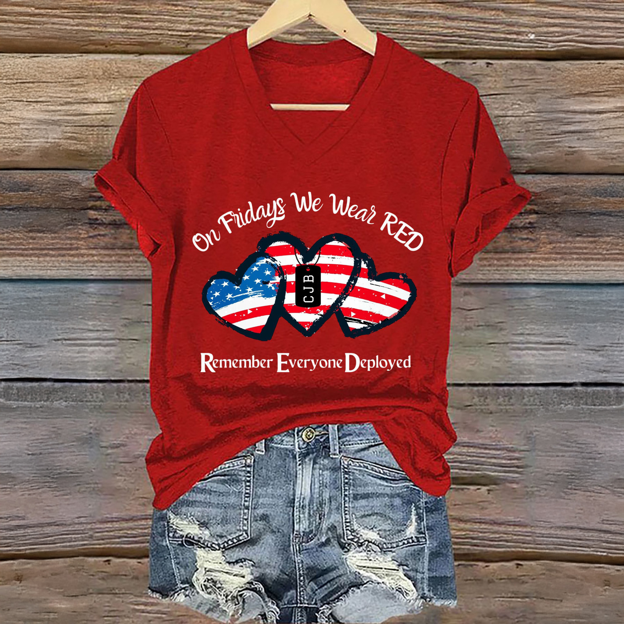On Fridays We Wear RED V-Neck Shirt Military Appreciation Month Clothes Gift For Her
