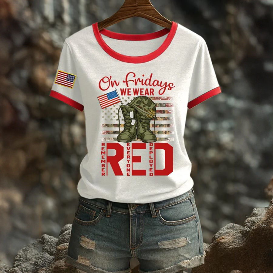 On Frodays We Wear Red T-Shirt Remember Everyone Deployed Shirt Memorial Gift For Wife