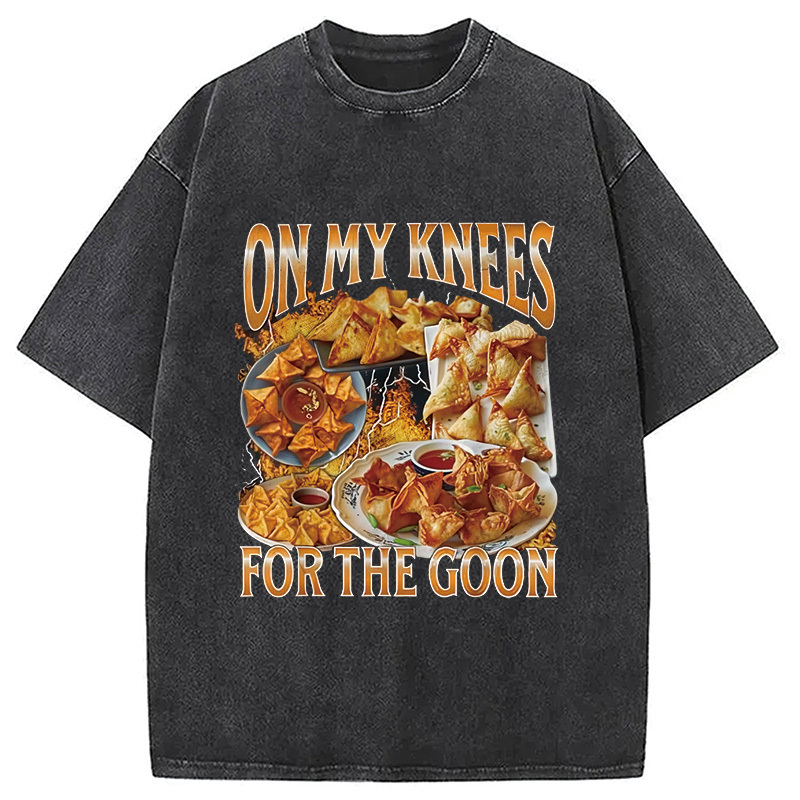 On My Knees Funny Crab Rangoon Meme Washed T-Shirt Unique Aesthetic Fashion Tee Gifts For Brother