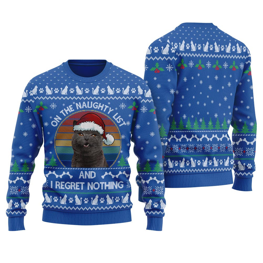 On The Naughty List Custom Cat Ugly Christmas Sweater Royal Ugly Christmas Sweaters For Sale