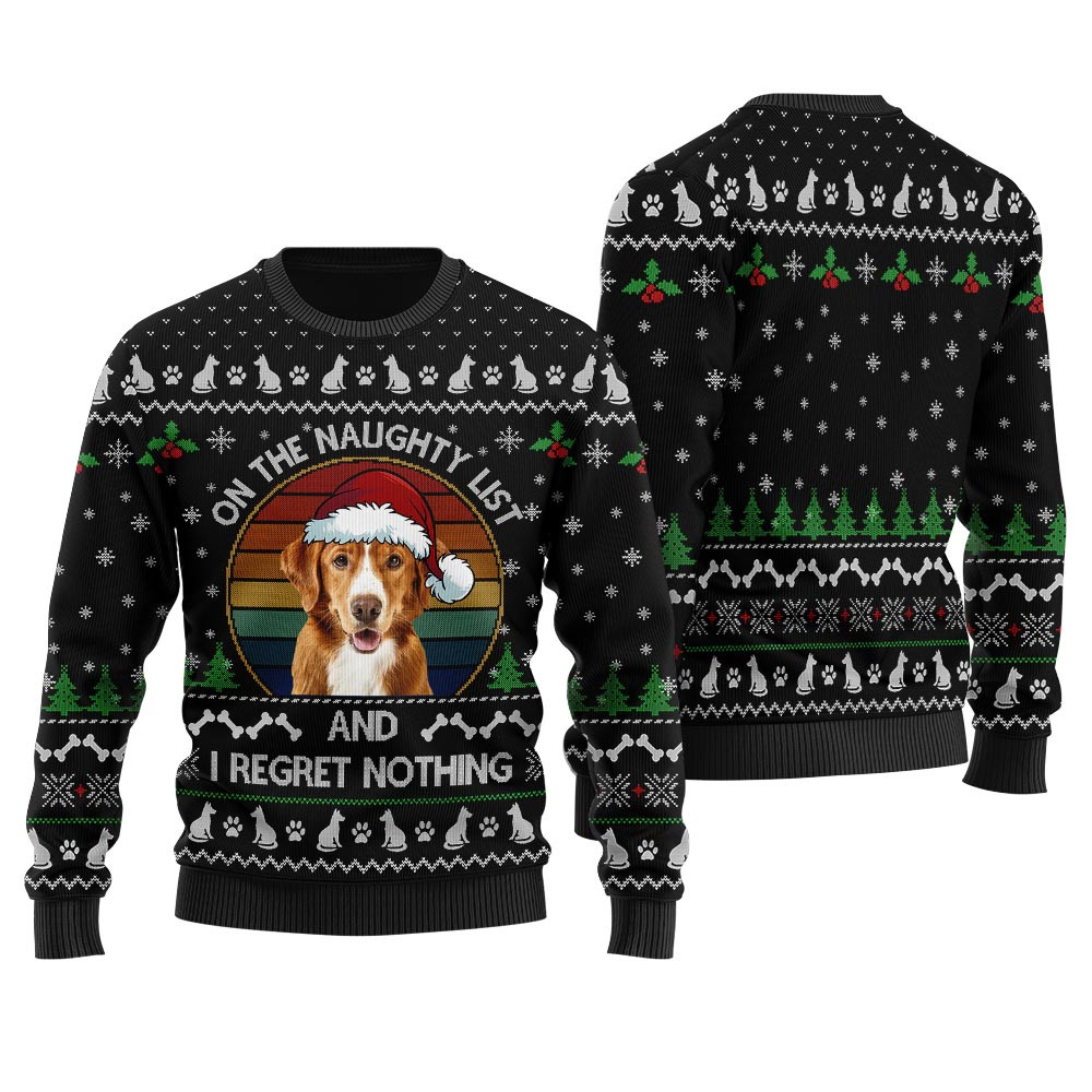 On The Naughty List Custom Dog Ugly Christmas Sweater Black Christmas Sweater Gift