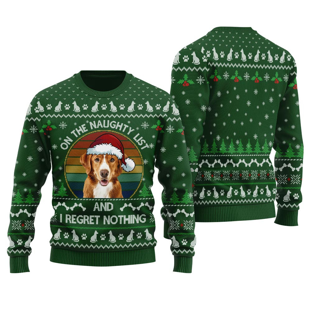 On The Naughty List Custom Dog Ugly Christmas Sweater Forest Green Christmas Sweaters For Men And Women