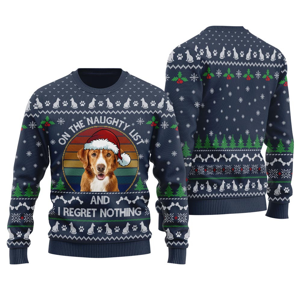On The Naughty List Custom Dog Ugly Christmas Sweater Navy Christmas Gifts For Dad