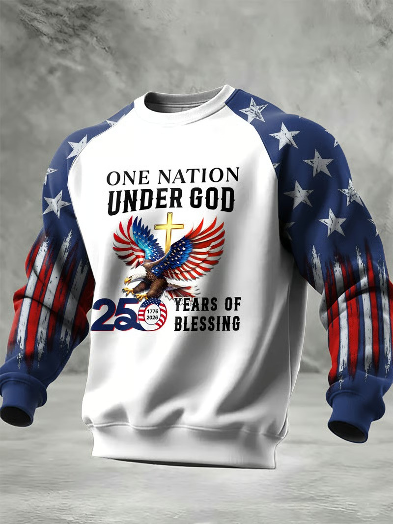 One Nation Under God 250 Years Of Blessing Patriotic Sweatshirt 1776 2026 American Gift For Dad