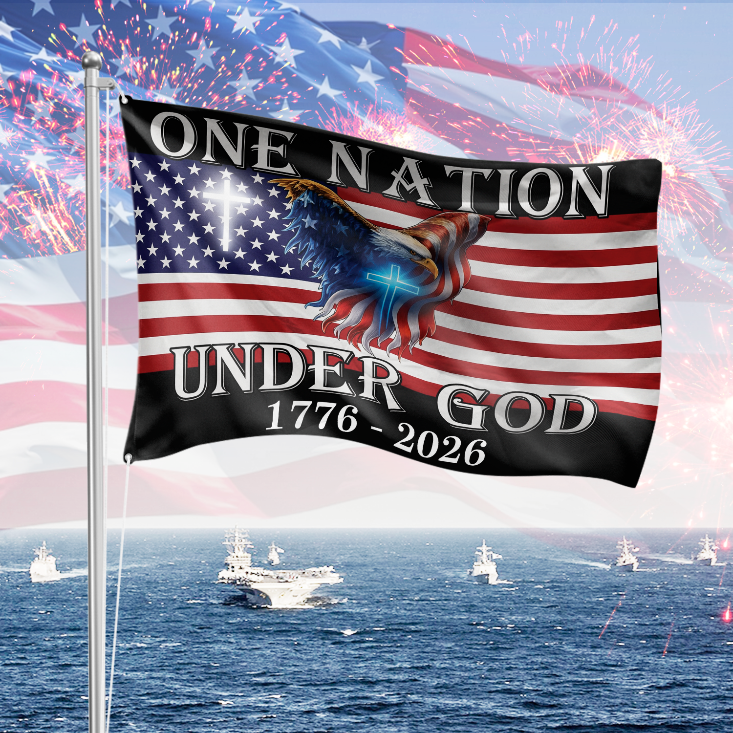 One Nation Under God American Eagle House Flag America 250 Merchandise Patriotic Mothers Day Gifts